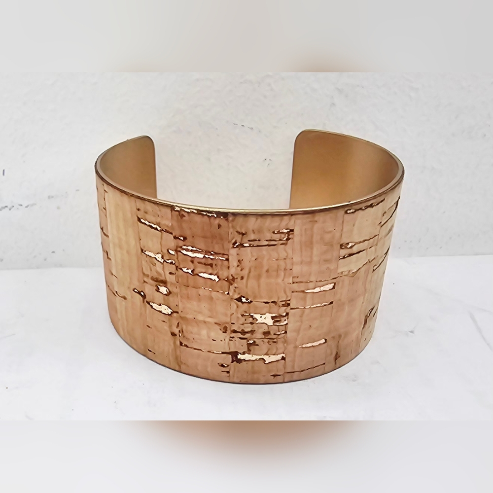 Fornash Modern Egyptian Revival Elegant Tan Cork Gold Cuff Bracelet